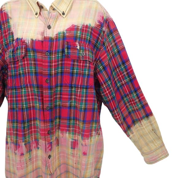 The Rack Brushed Cotton Bleach Tie Dye Button Front Shirt Top Size XL Plaid - Picture 6 of 12